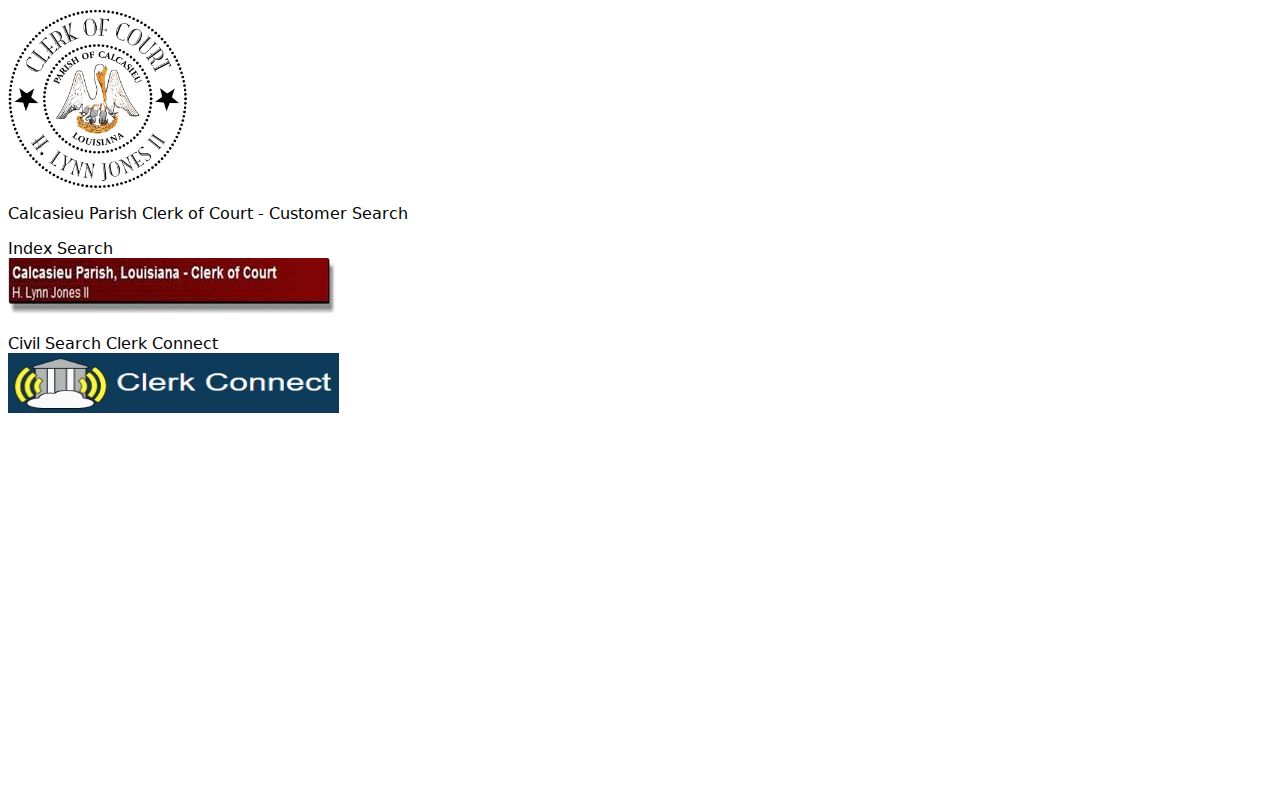 Calcasieu Parish case search customer landing page with index and civil search choices