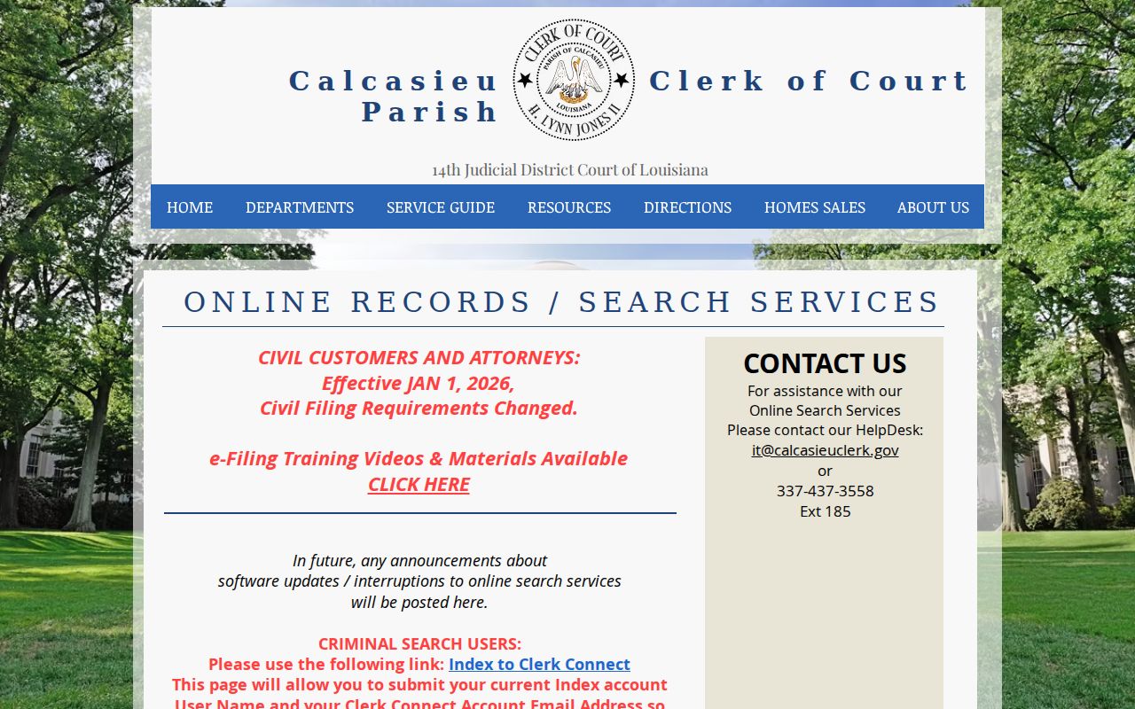 Calcasieu Parish case search hub for civil and criminal Clerk services