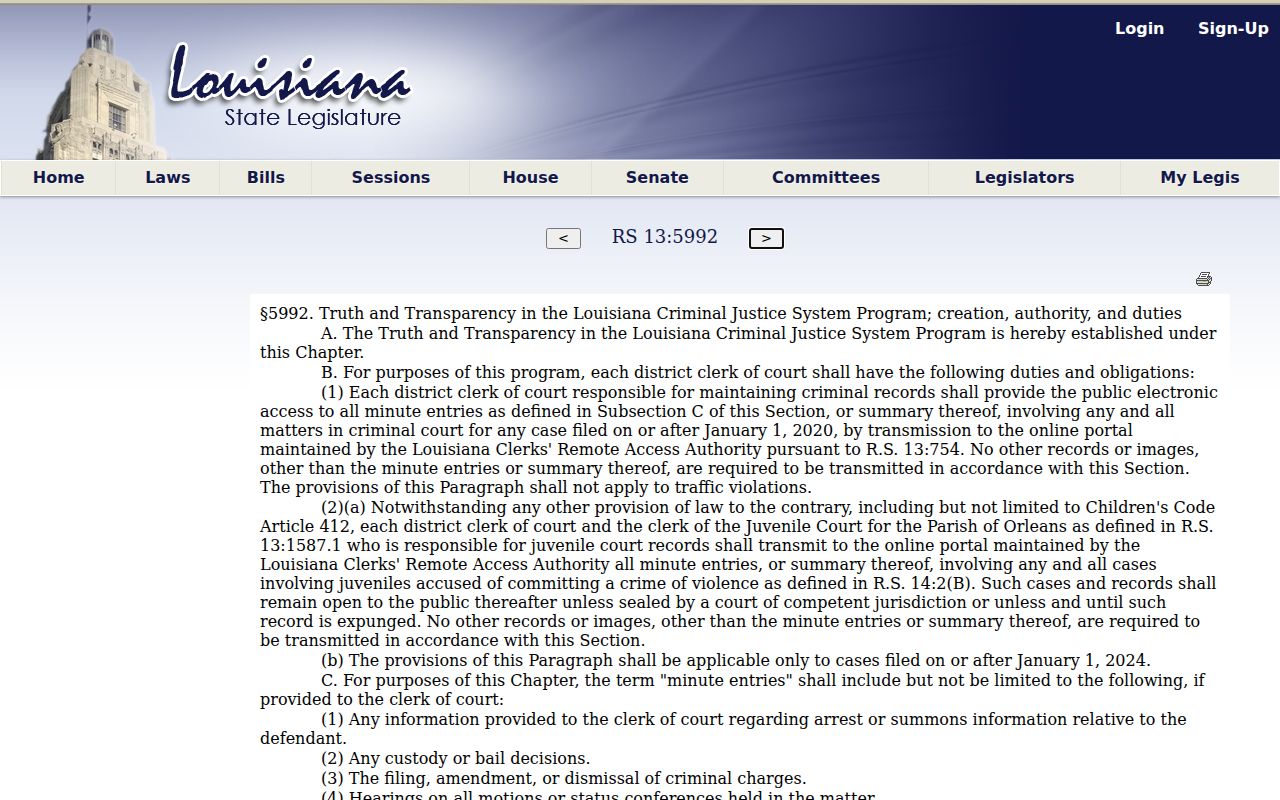 Calcasieu Parish case search criminal minute electronic access statute