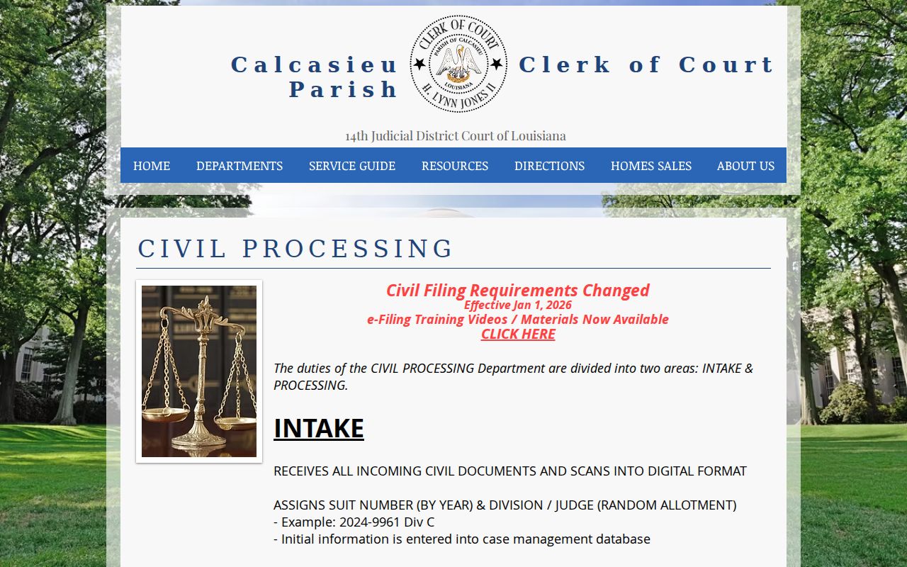 Calcasieu Parish civil docket Civil Processing filing page