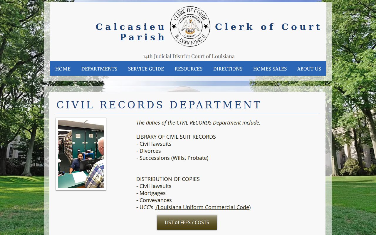 Calcasieu Parish civil docket Civil Records department page