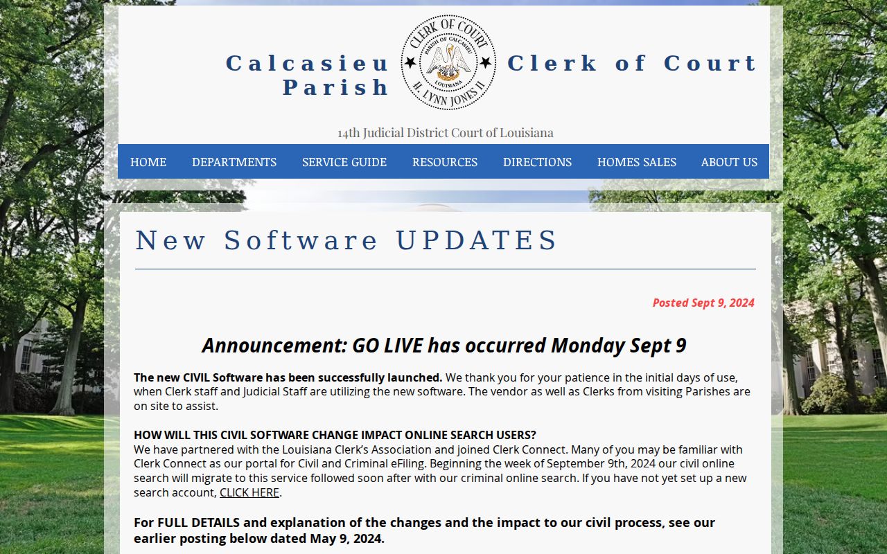 Calcasieu Parish civil docket Clerk Connect migration notice