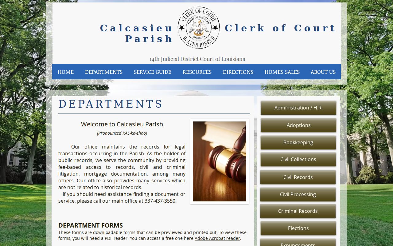 Calcasieu Parish civil docket Clerk department forms index