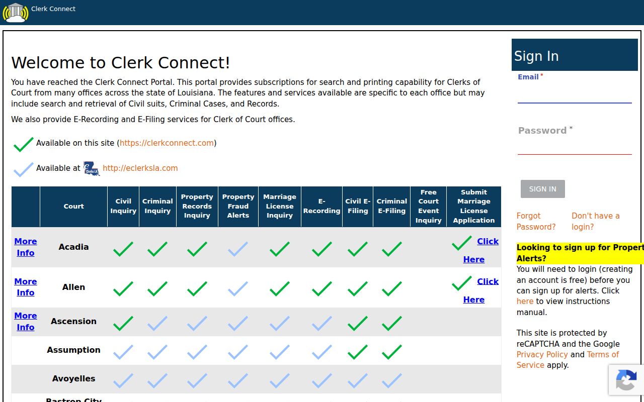 Calcasieu Parish civil docket Clerk Connect access portal