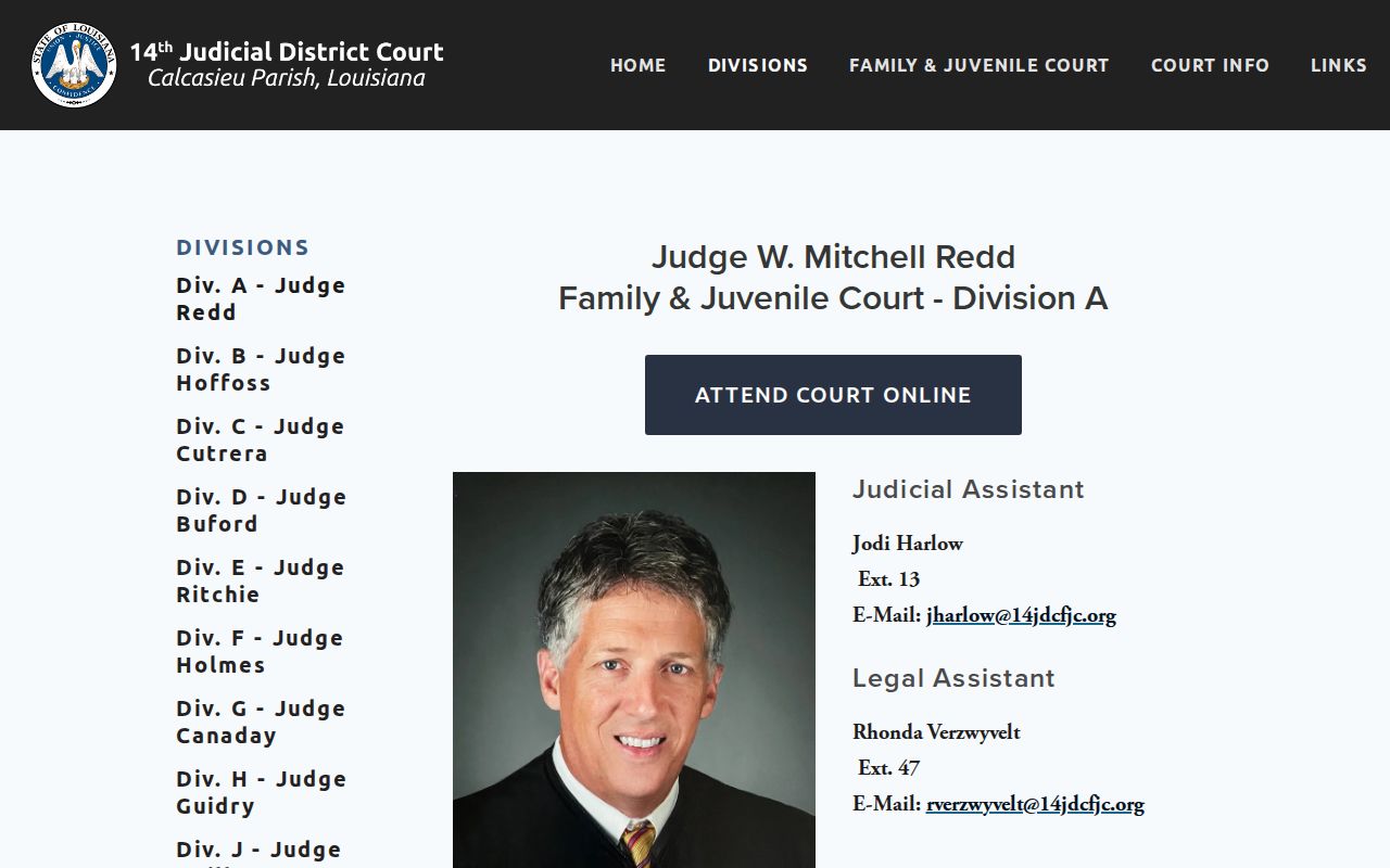Calcasieu Parish court date division page for the 14th JDC