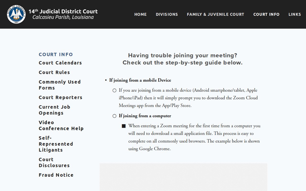 Calcasieu Parish court calendar remote appearance help from the 14th JDC