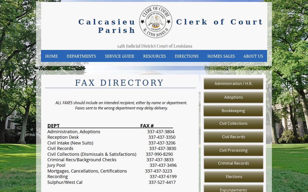 Calcasieu Parish court records Clerk fax directory