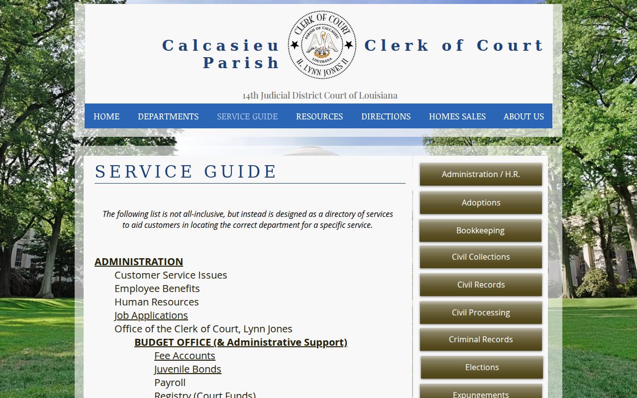 Calcasieu Parish court records Clerk service guide