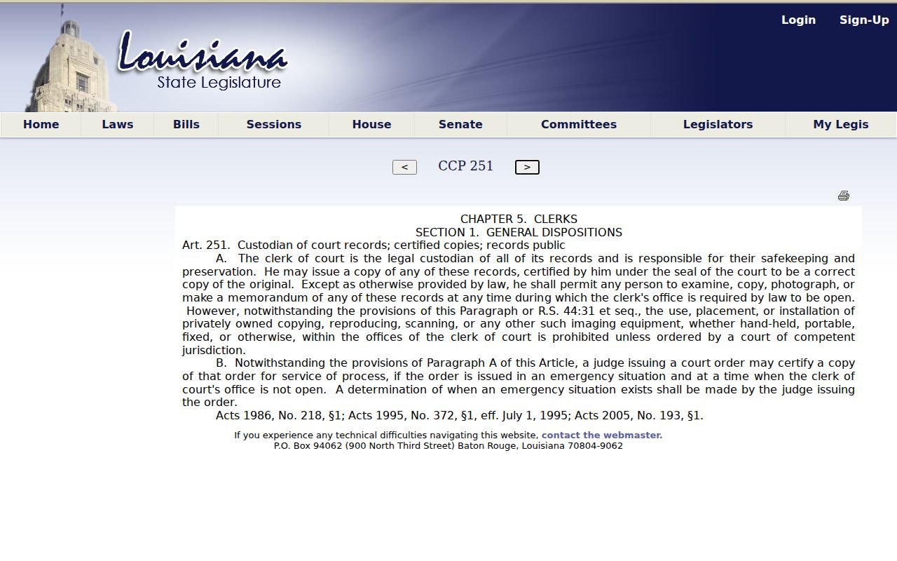 Calcasieu Parish court records Louisiana public examination law