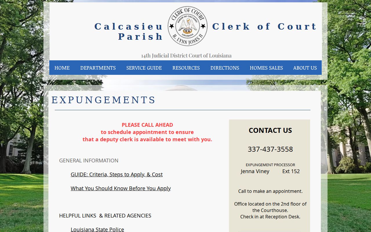 Calcasieu Parish criminal docket expungement instructions from the Clerk
