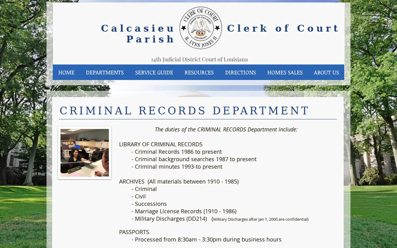 Calcasieu Parish criminal docket Criminal Records department page