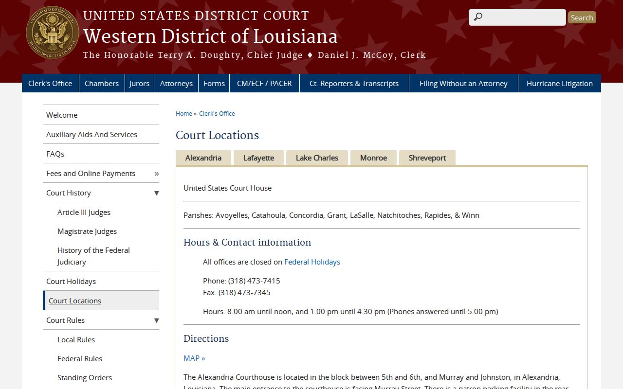 Lake Charles court docket context for federal court locations