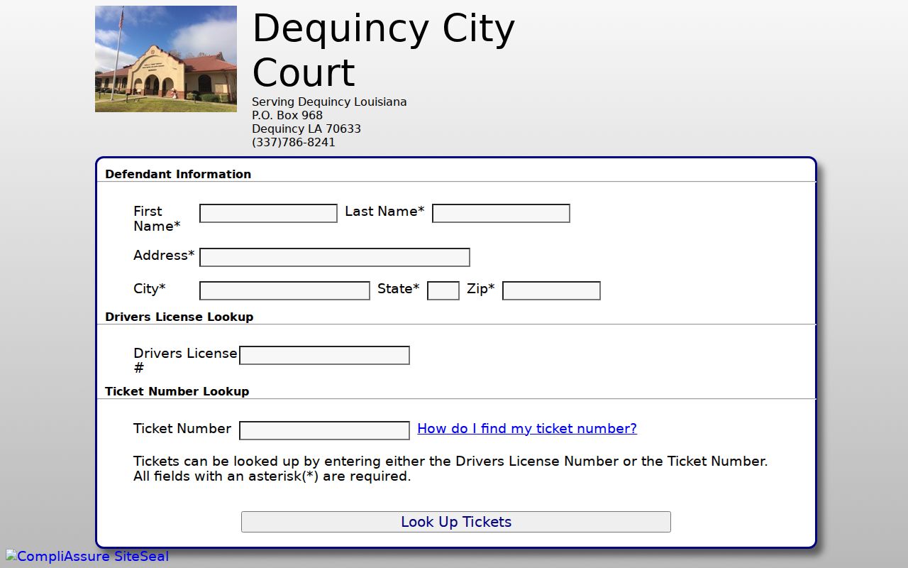 Calcasieu Parish traffic DeQuincy Quick-Court ticket lookup fields