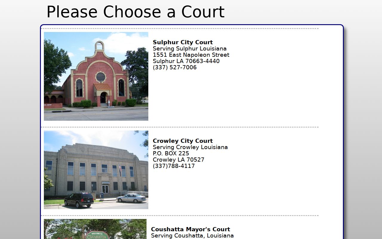 Calcasieu Parish traffic court Quick-Court selector for local city courts